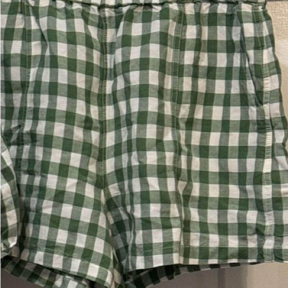 Madewell green and white gingham shorts.  NWT. Shorts Sz. L.